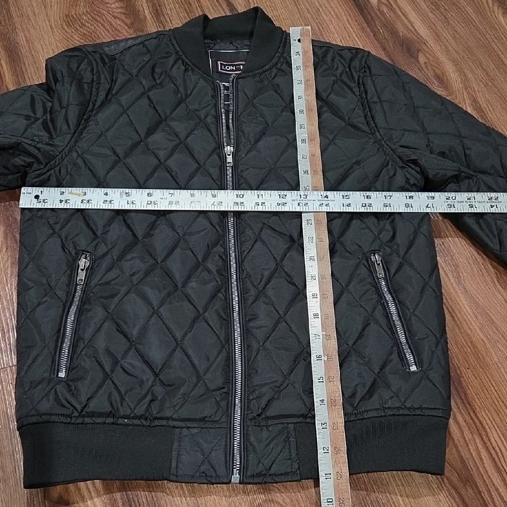 LON NYC Across The Pond Classic Black Quilted Bomber Jacket Size Small - Picture 5 of 9
